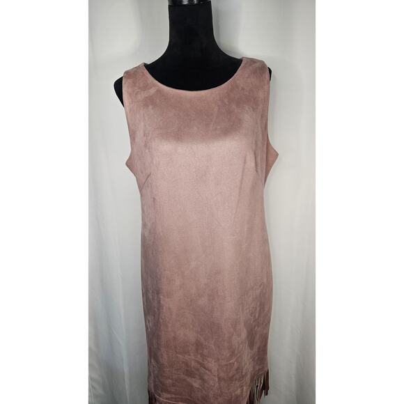 Shelby & Palmer Blush Pink Faux Suede Stretch Sheath Dress 14 Fringe Hem - Picture 5 of 9